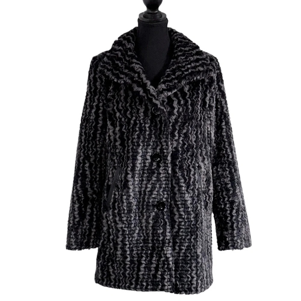 Novelti Coat Jacket Women XS Faux Fur Lined Black Gray